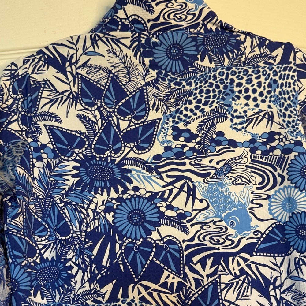 IBKUL Bamboo Gardens Blue and White Quarter Zip size S - Picture 9 of 13